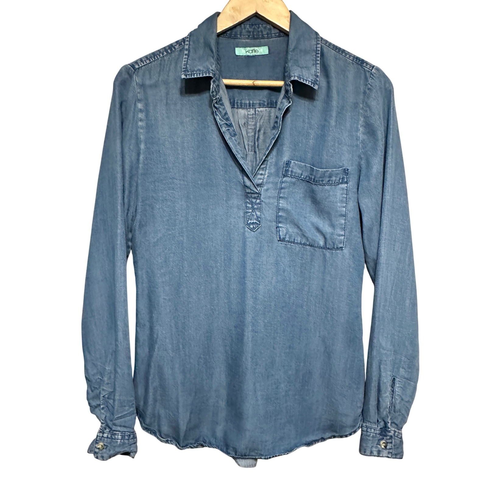 Karlie Chambray Tencel Popover Top Womens S Lightweight Casual Shirt Lightweight